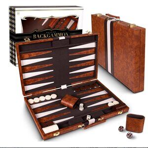 Classic Travel BackgammonSet with Premium Leather Case